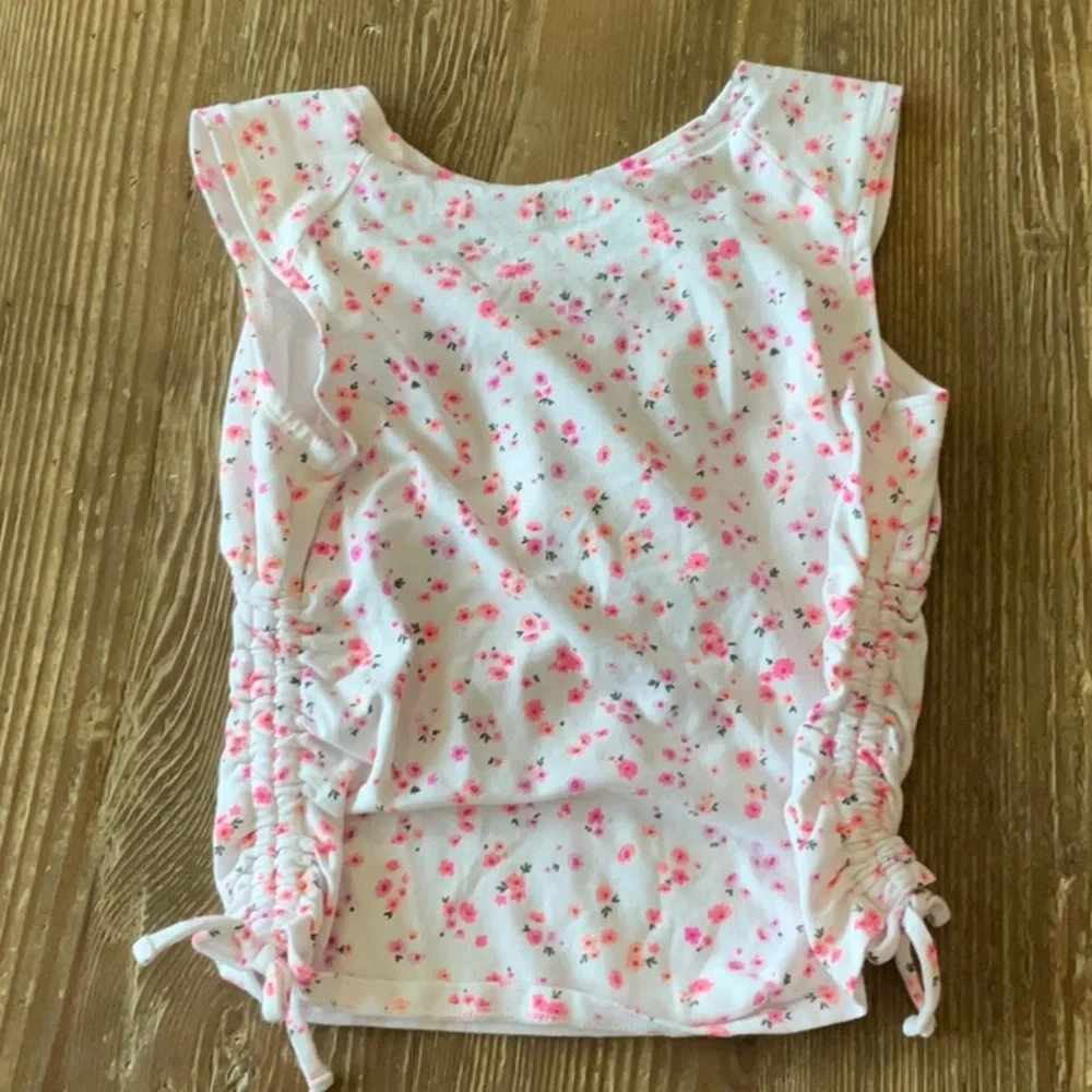 Justice White Tank Top with Pink Floral Print